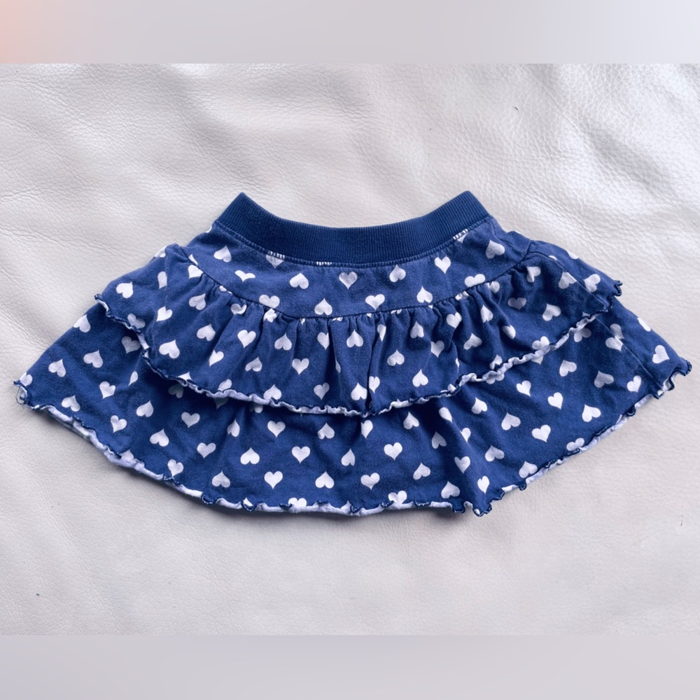 5/$20💥4 Tiered Ruffle Twirl Skirt, Lightweight Jersey, Blue with White Hearts